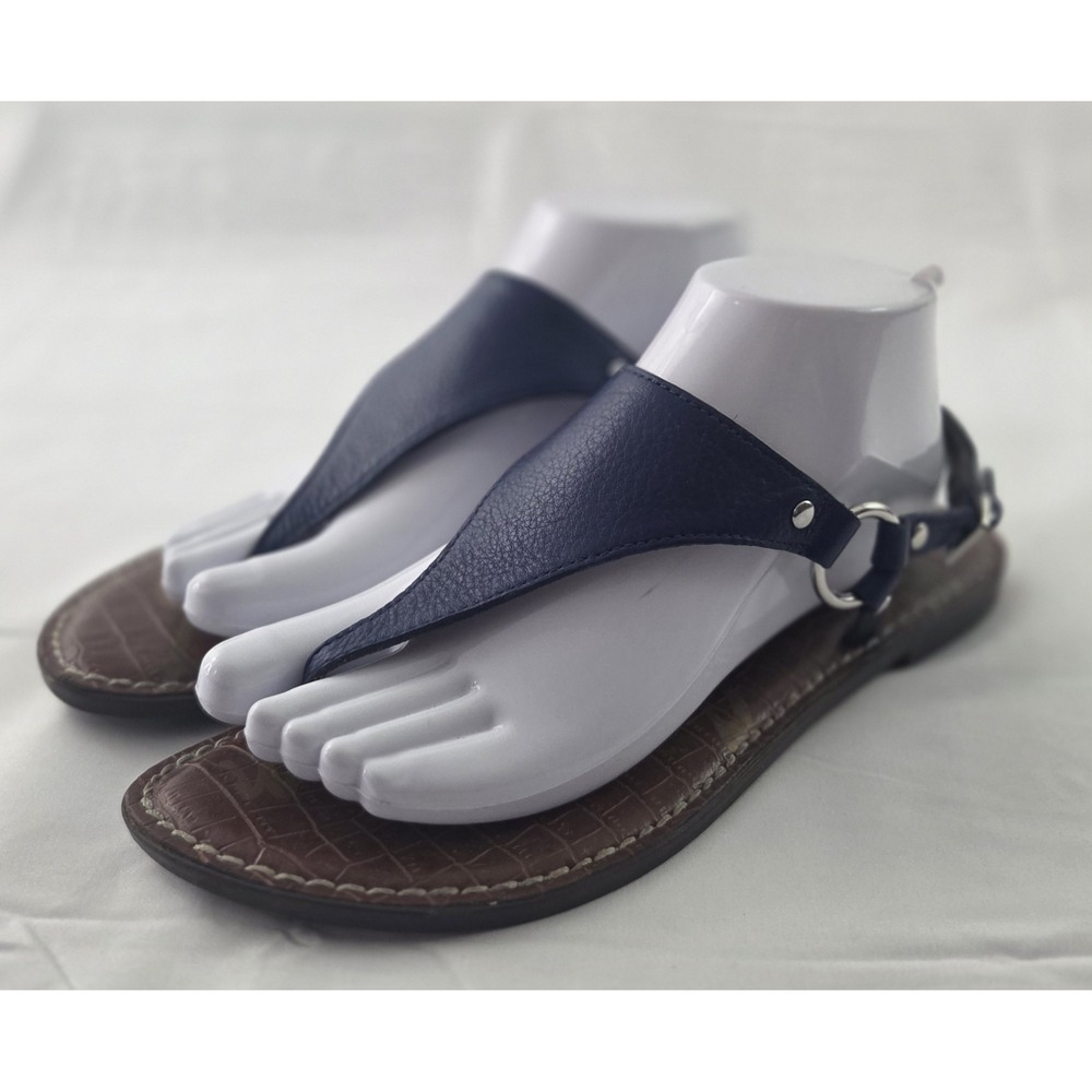 Sam Edelman Greta Sandals Womens 9 Navy Blue Leather Quiet Luxury Resort Coastal